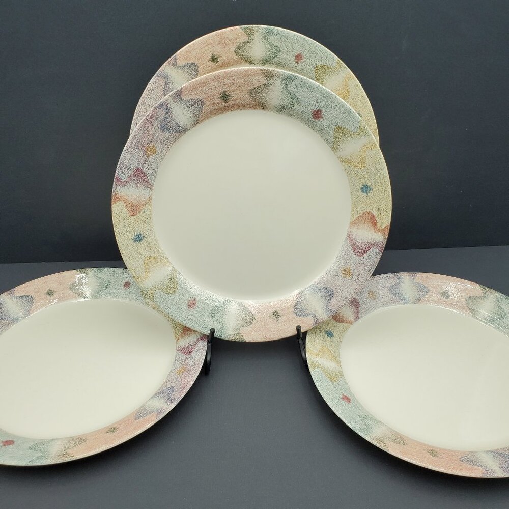 Corelle Mirage Dinner Plates Corning Multicolor Geometric Band Beige Plates